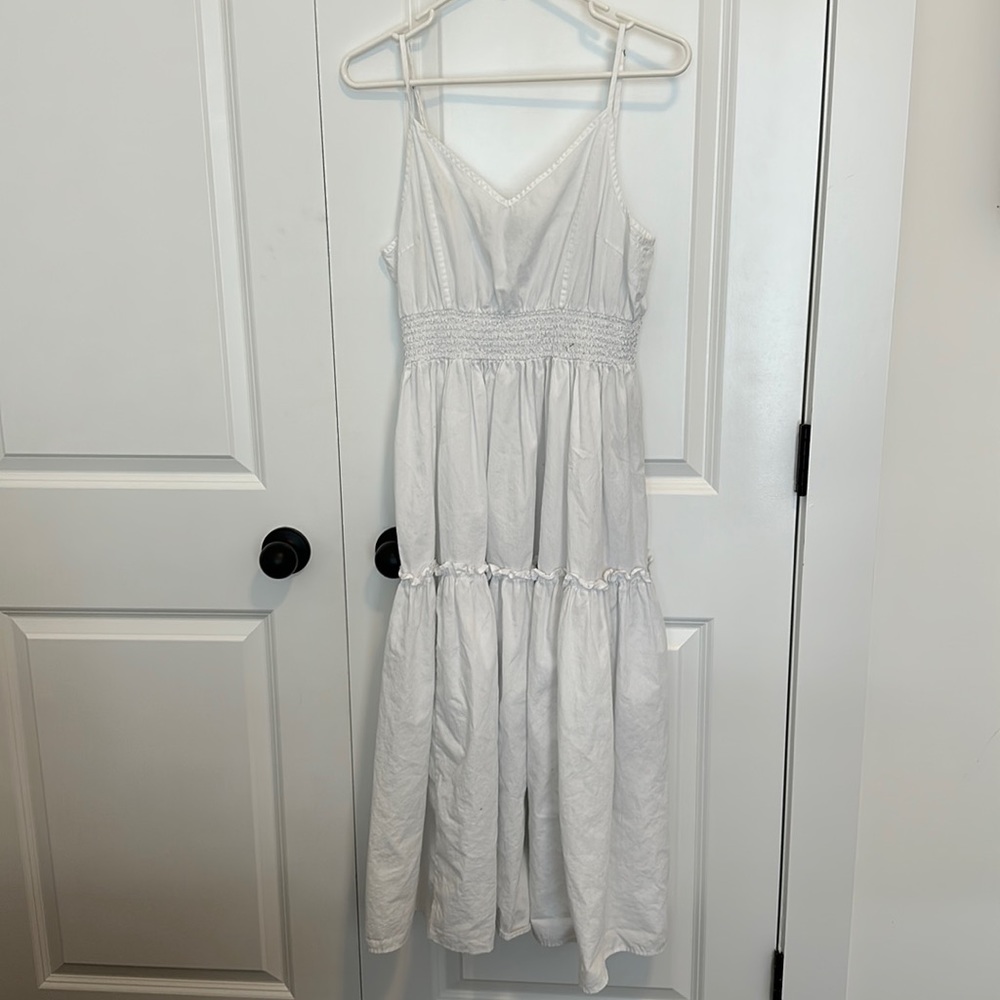 Selected Femme White Tiered Smocked Midi Dress
